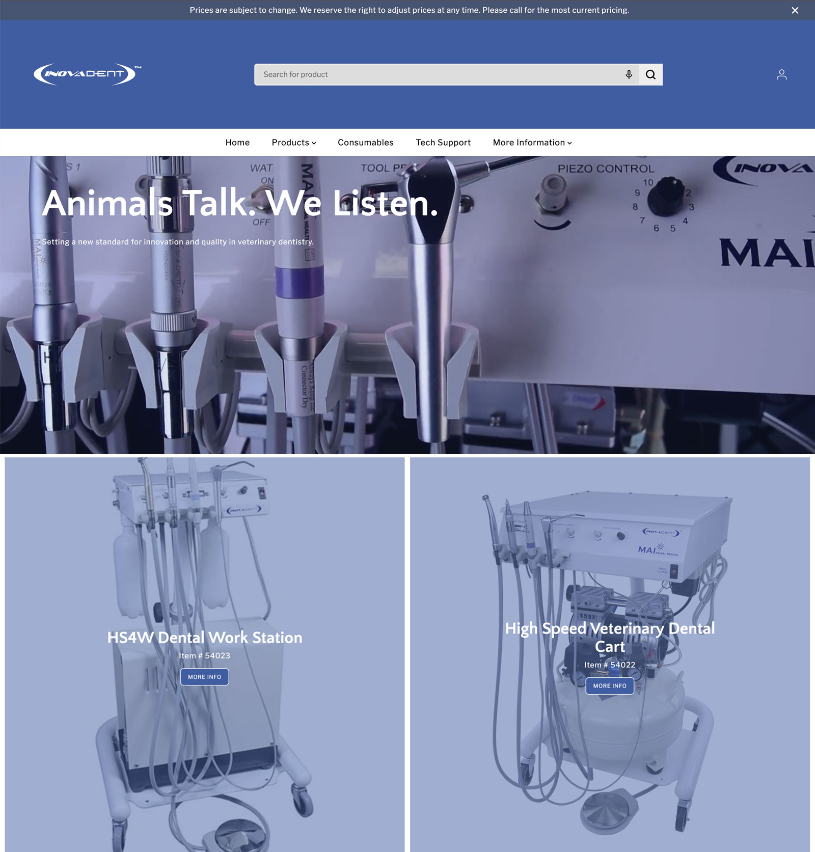 Inovadent small animal dentistry website homepage