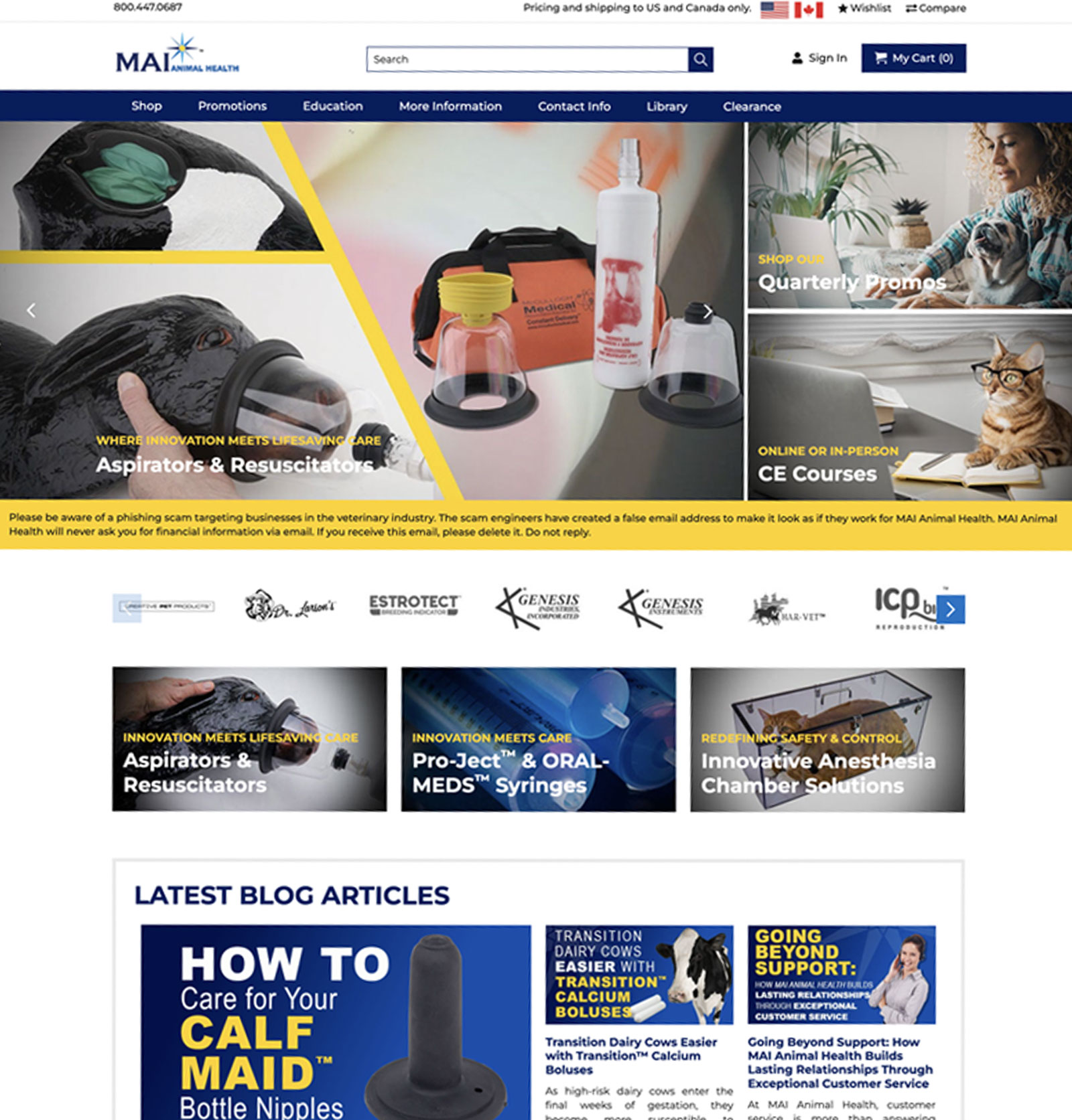MAI Animal Health ecommerce website homepage